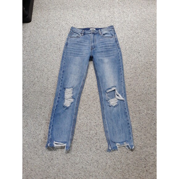 7x27 Shop Stevie high-rise straight leg ripped distressed Raw Fray hem - Picture 1 of 6